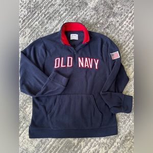 ( Vintage )Old Navy 3/4 Zip Fleece Pullover • xL • red & navy